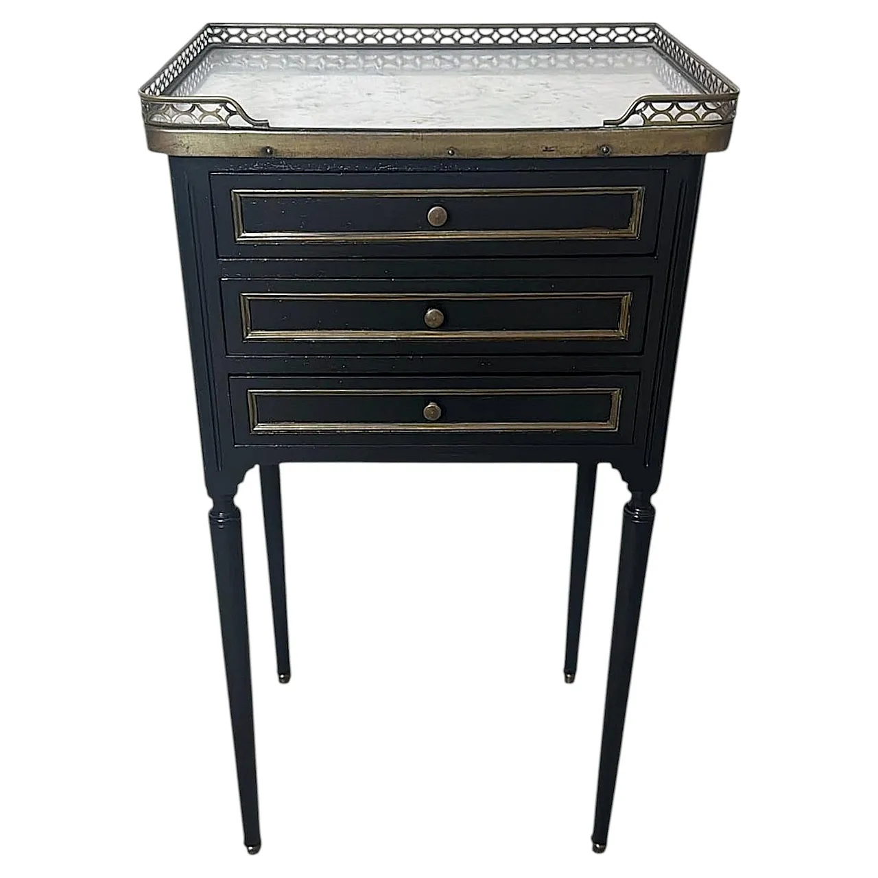Night stand in lacquered wood and Carrara marble, 19th century 1