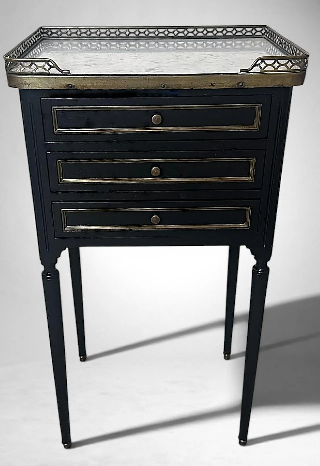 Night stand in lacquered wood and Carrara marble, 19th century 2
