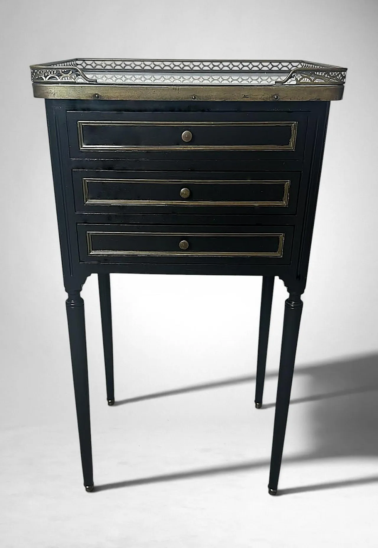 Night stand in lacquered wood and Carrara marble, 19th century 3