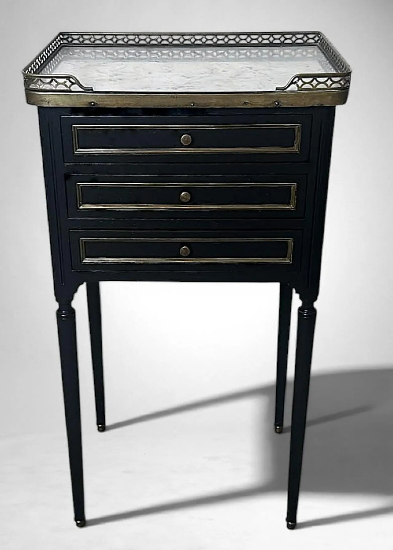 Night stand in lacquered wood and Carrara marble, 19th century 4