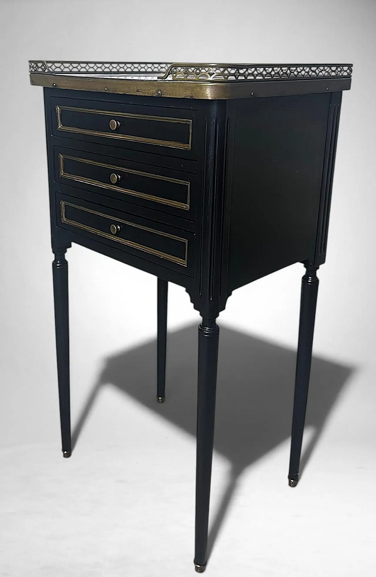 Night stand in lacquered wood and Carrara marble, 19th century 5