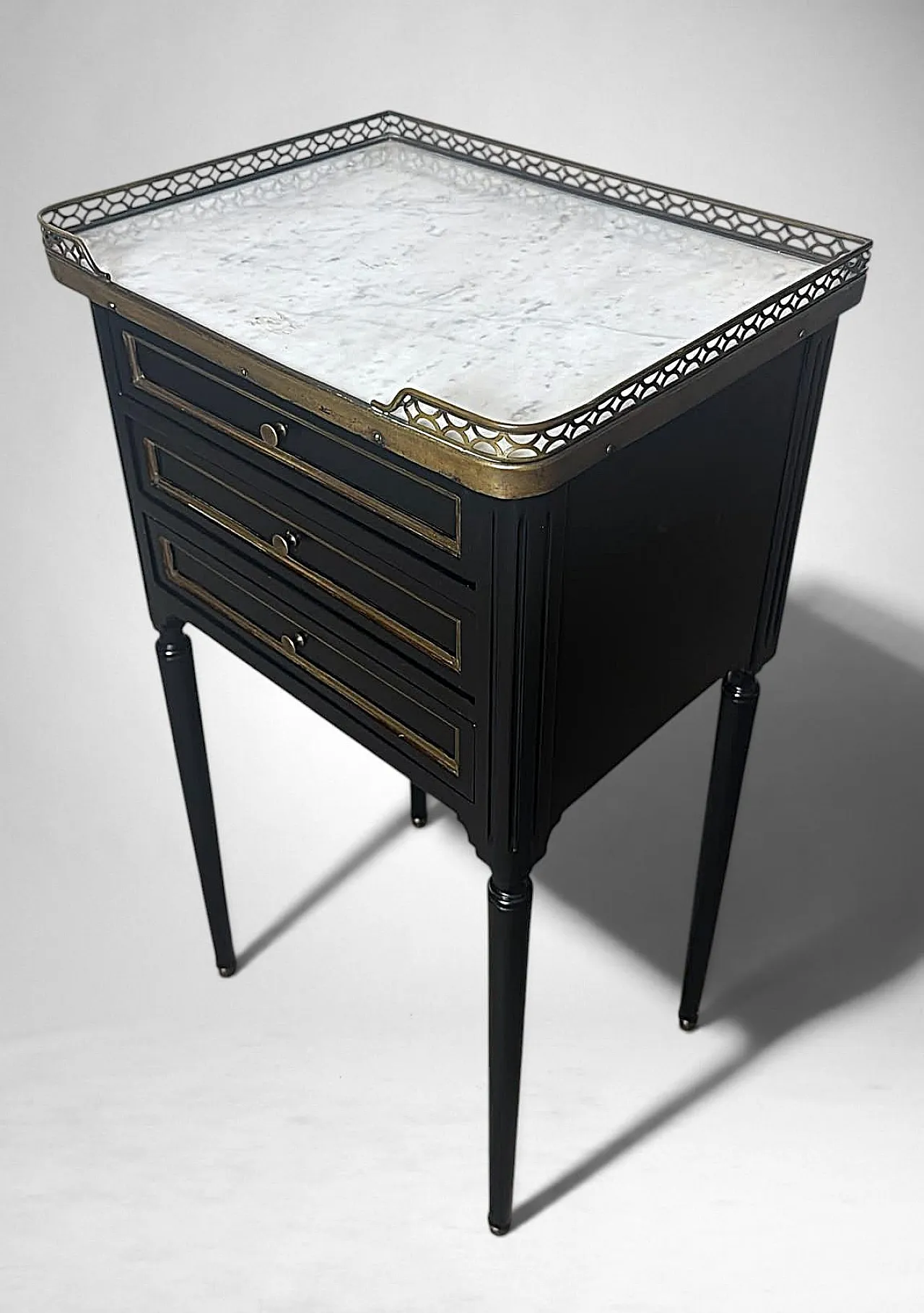 Night stand in lacquered wood and Carrara marble, 19th century 6