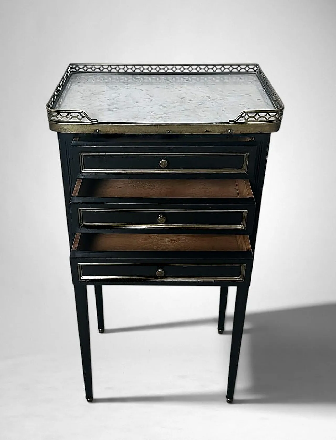 Night stand in lacquered wood and Carrara marble, 19th century 7