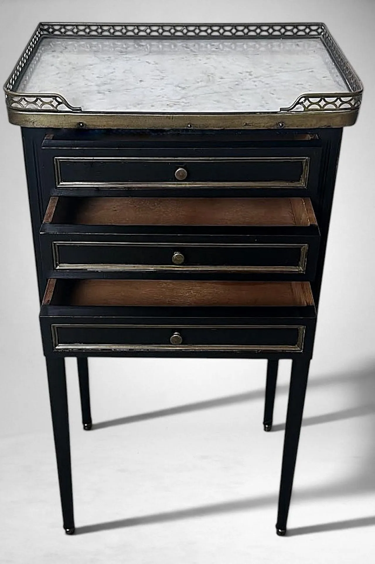 Night stand in lacquered wood and Carrara marble, 19th century 8