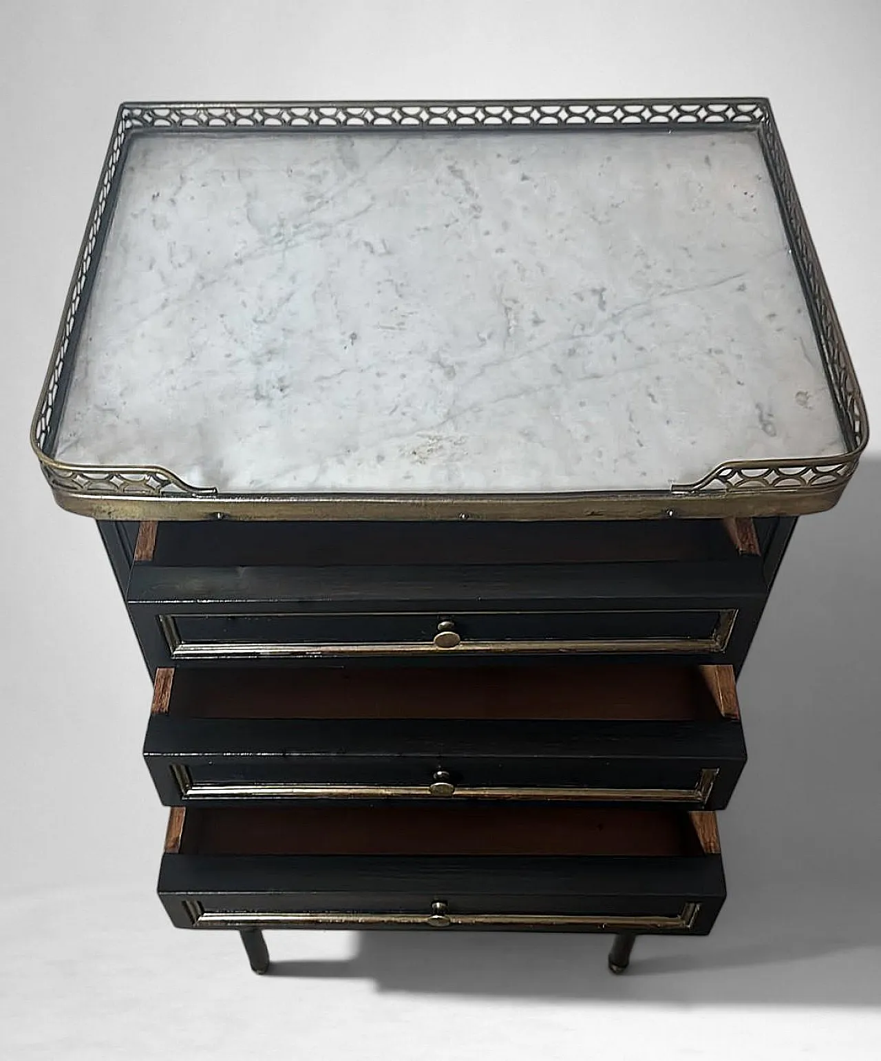 Night stand in lacquered wood and Carrara marble, 19th century 9