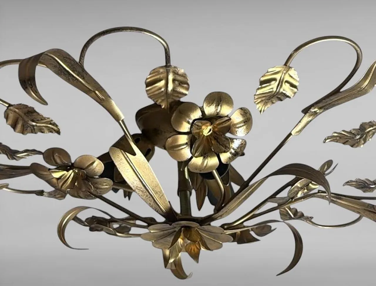 Florentine style gilt wrought iron flush mount ceiling light, 1950s 4