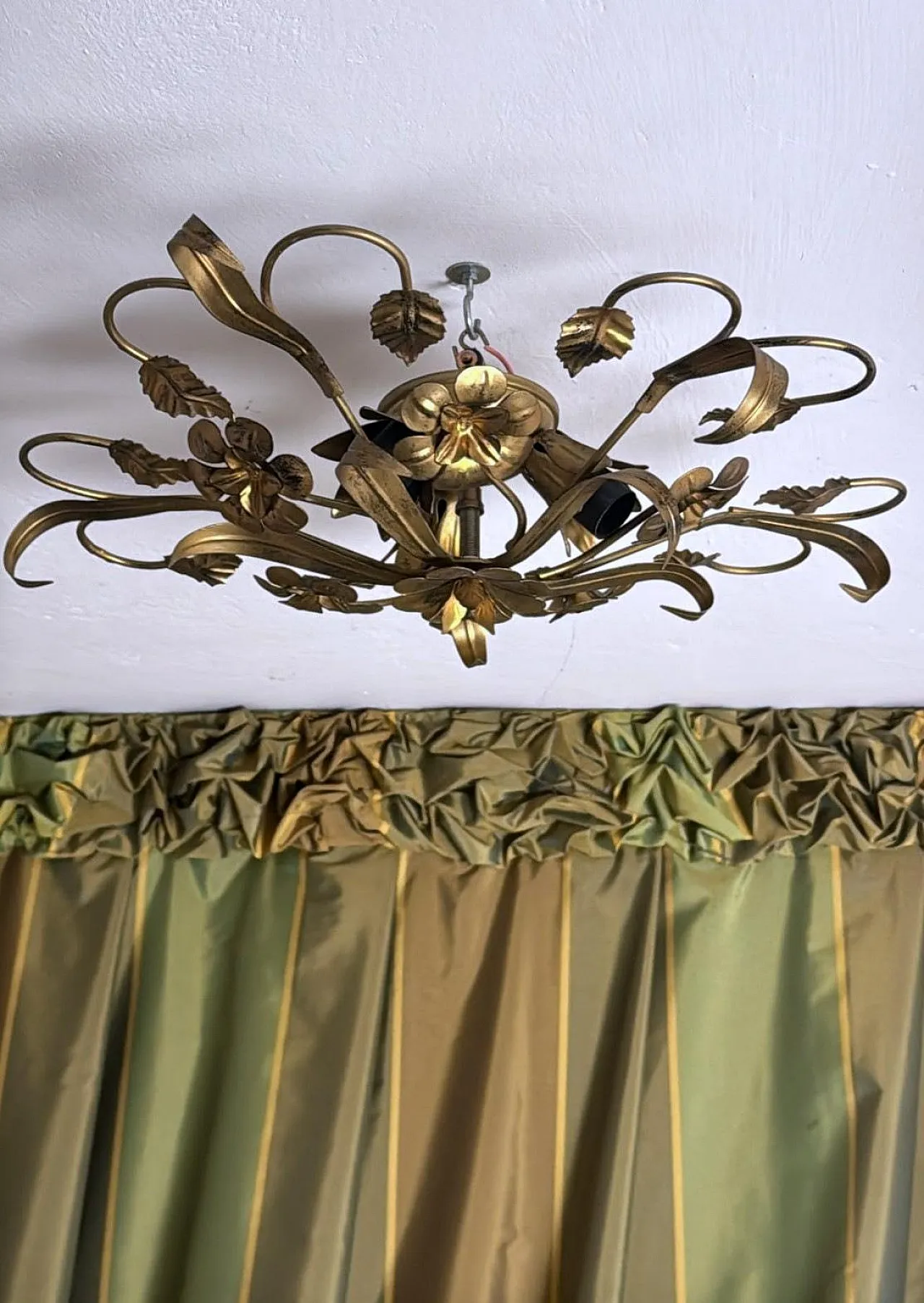 Florentine style gilt wrought iron flush mount ceiling light, 1950s 5