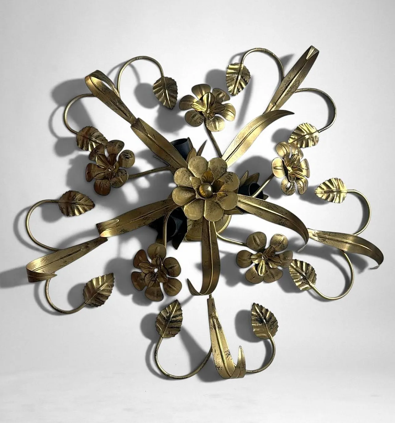 Florentine style gilt wrought iron flush mount ceiling light, 1950s 6