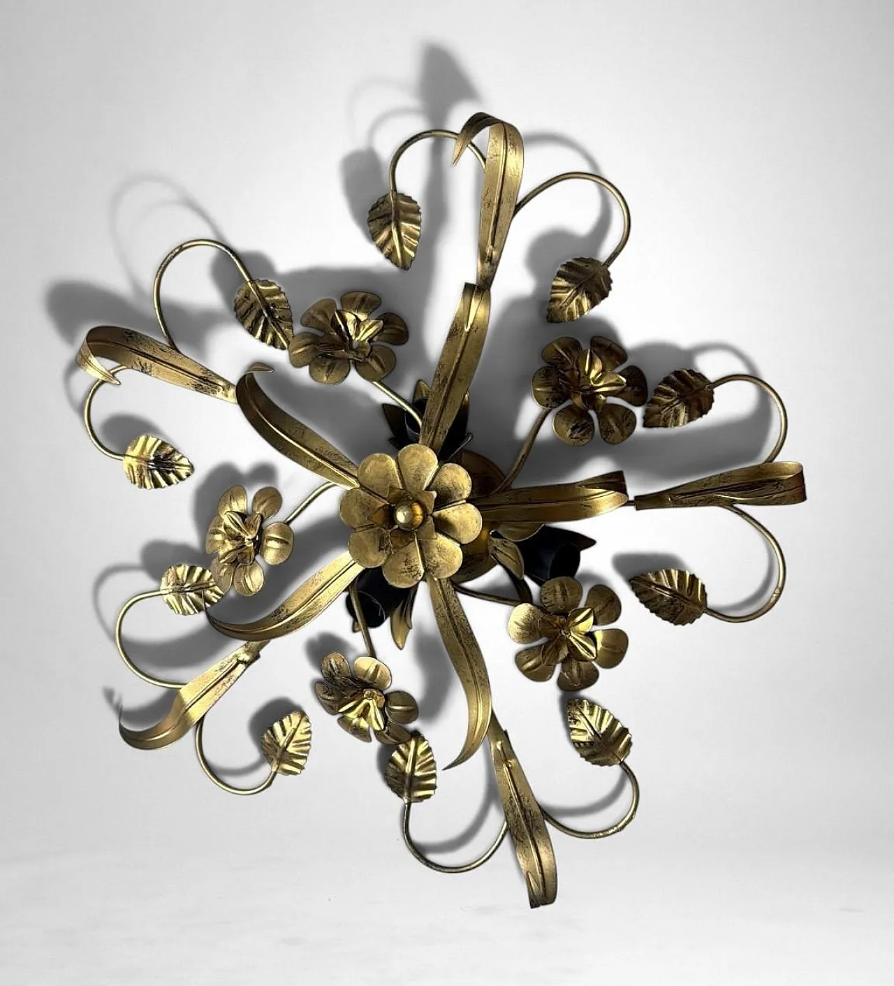 Florentine style gilt wrought iron flush mount ceiling light, 1950s 7