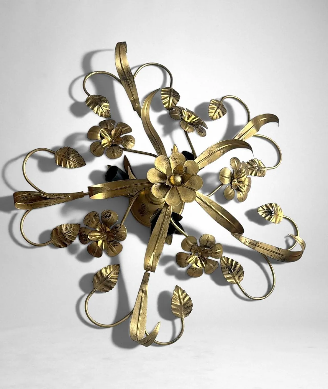 Florentine style gilt wrought iron flush mount ceiling light, 1950s 8