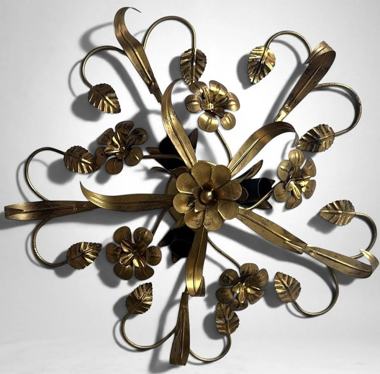 Florentine style gilt wrought iron flush mount ceiling light, 1950s 9