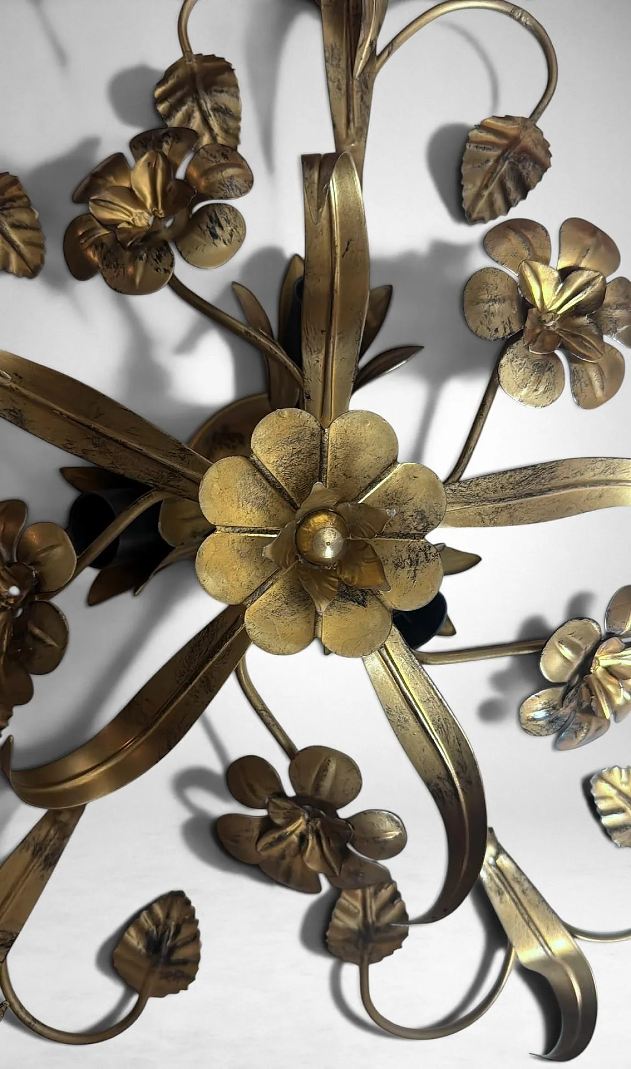 Florentine style gilt wrought iron flush mount ceiling light, 1950s 10