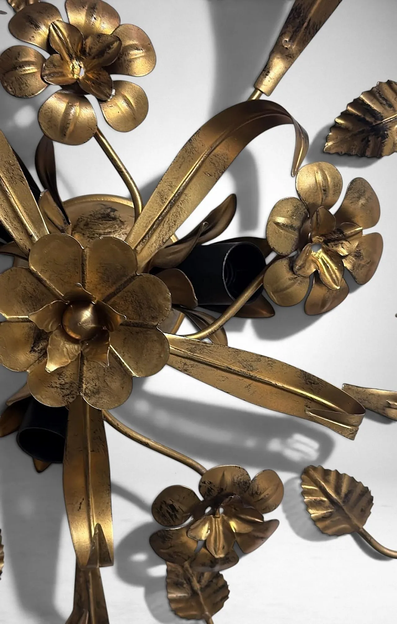 Florentine style gilt wrought iron flush mount ceiling light, 1950s 11