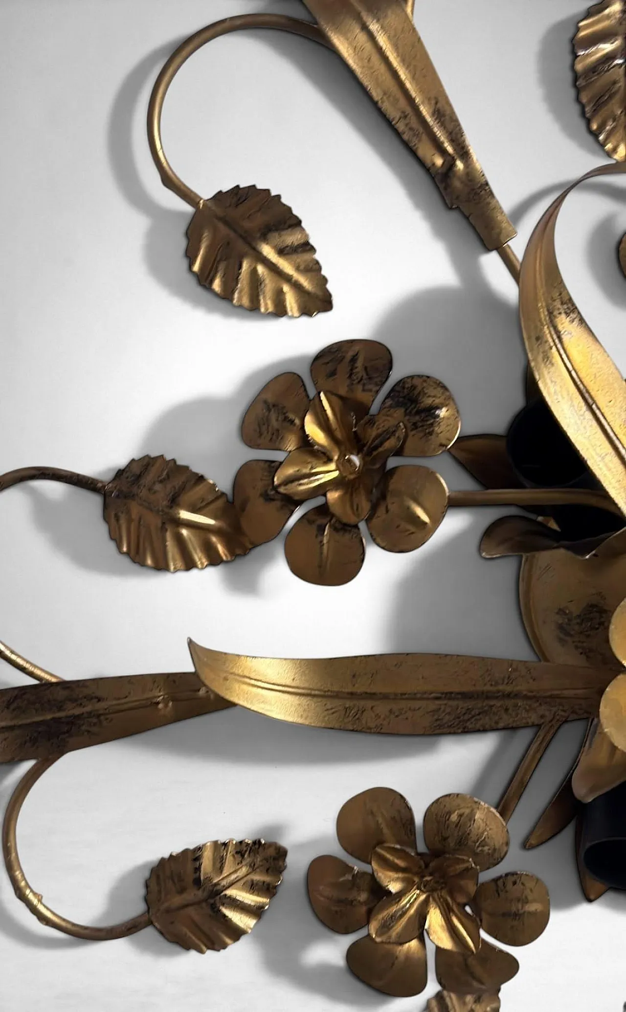 Florentine style gilt wrought iron flush mount ceiling light, 1950s 12
