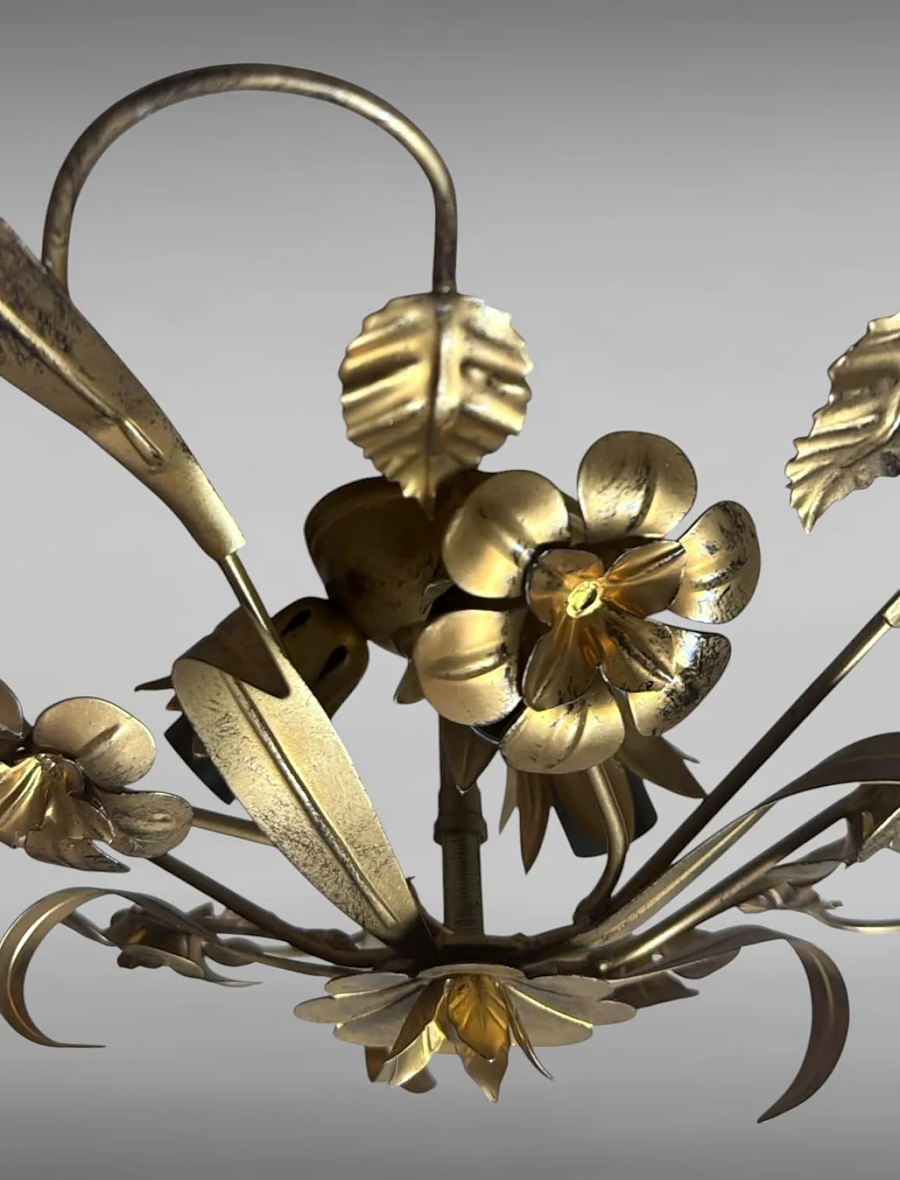 Florentine style gilt wrought iron flush mount ceiling light, 1950s 13