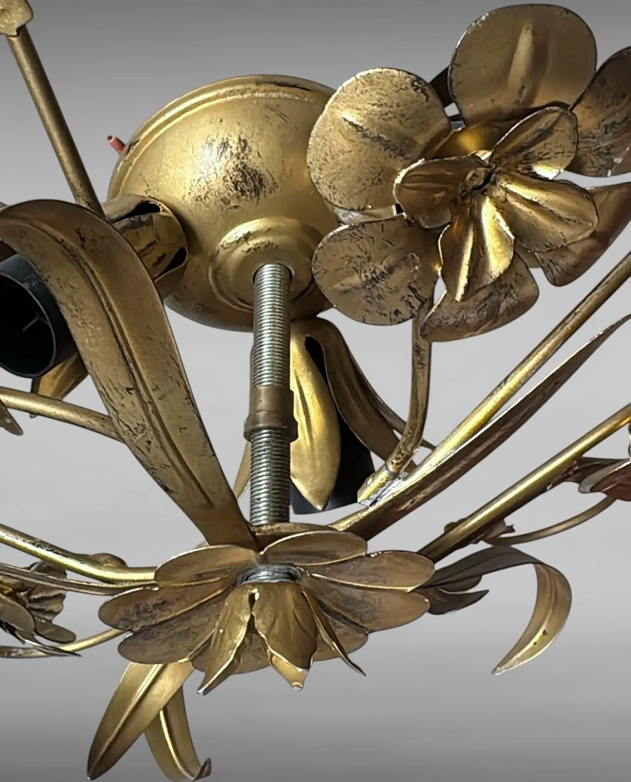 Florentine style gilt wrought iron flush mount ceiling light, 1950s 15