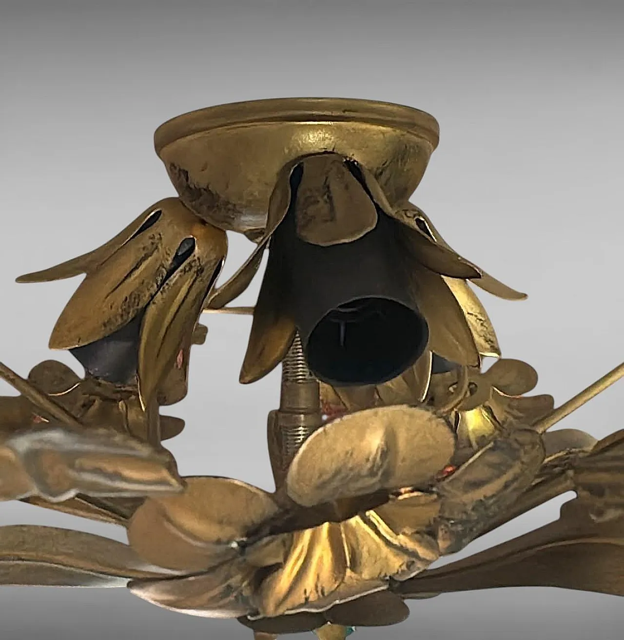 Florentine style gilt wrought iron flush mount ceiling light, 1950s 16