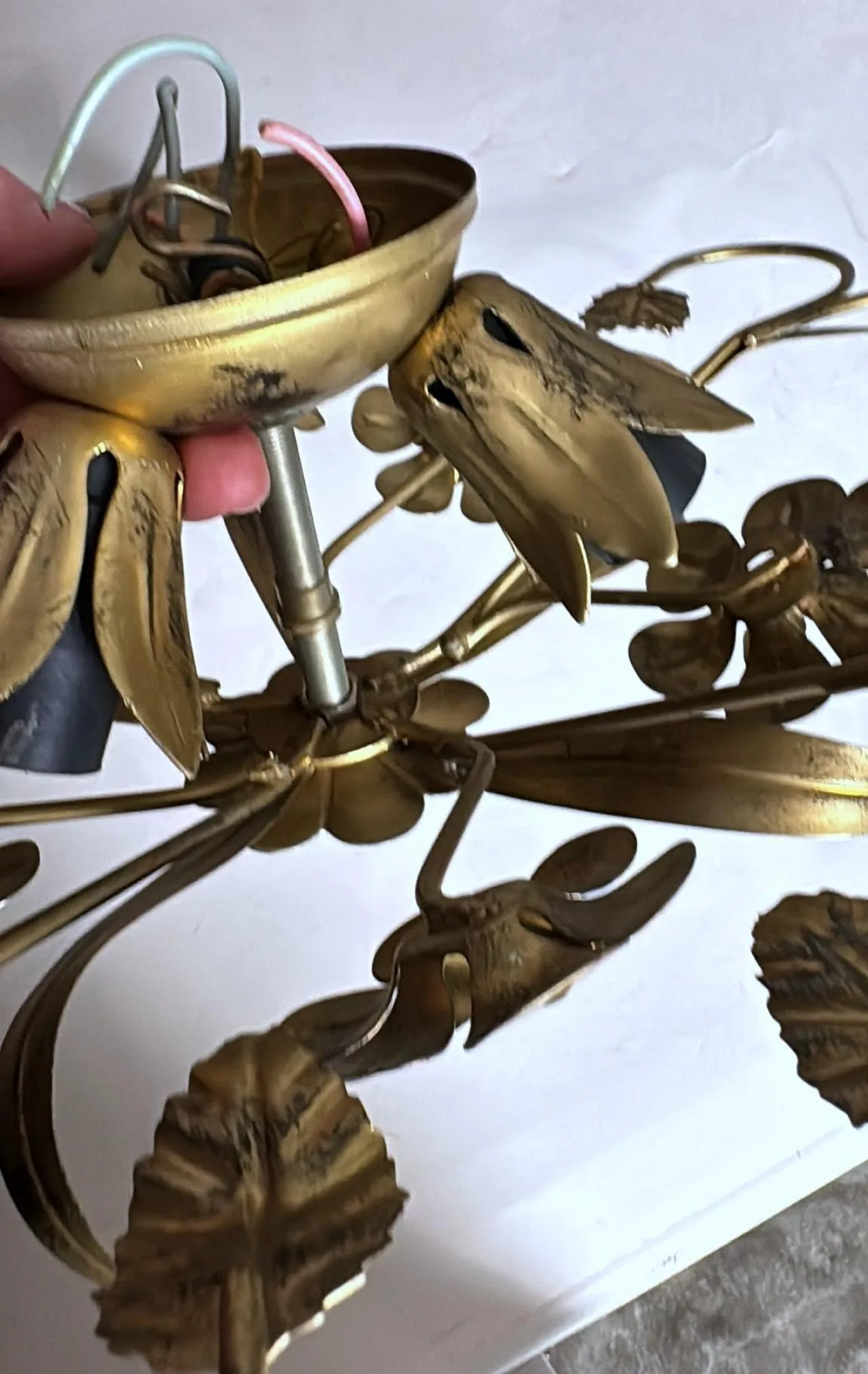 Florentine style gilt wrought iron flush mount ceiling light, 1950s 17