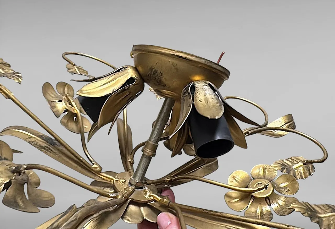 Florentine style gilt wrought iron flush mount ceiling light, 1950s 19