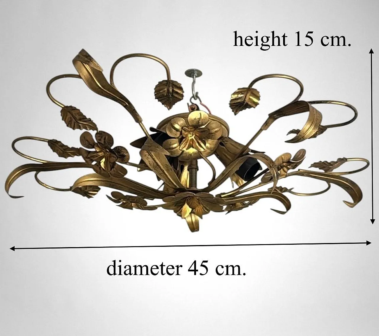 Florentine style gilt wrought iron flush mount ceiling light, 1950s 20