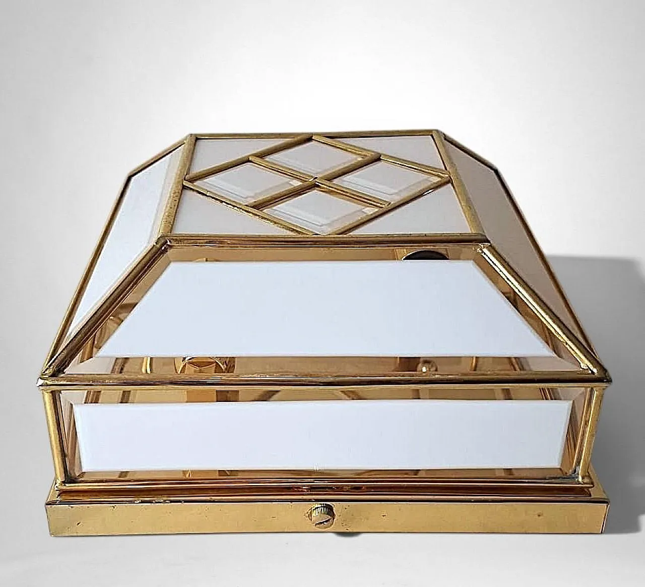 Brass and frosted opaline glass flush mount ceiling light, 1950s 2