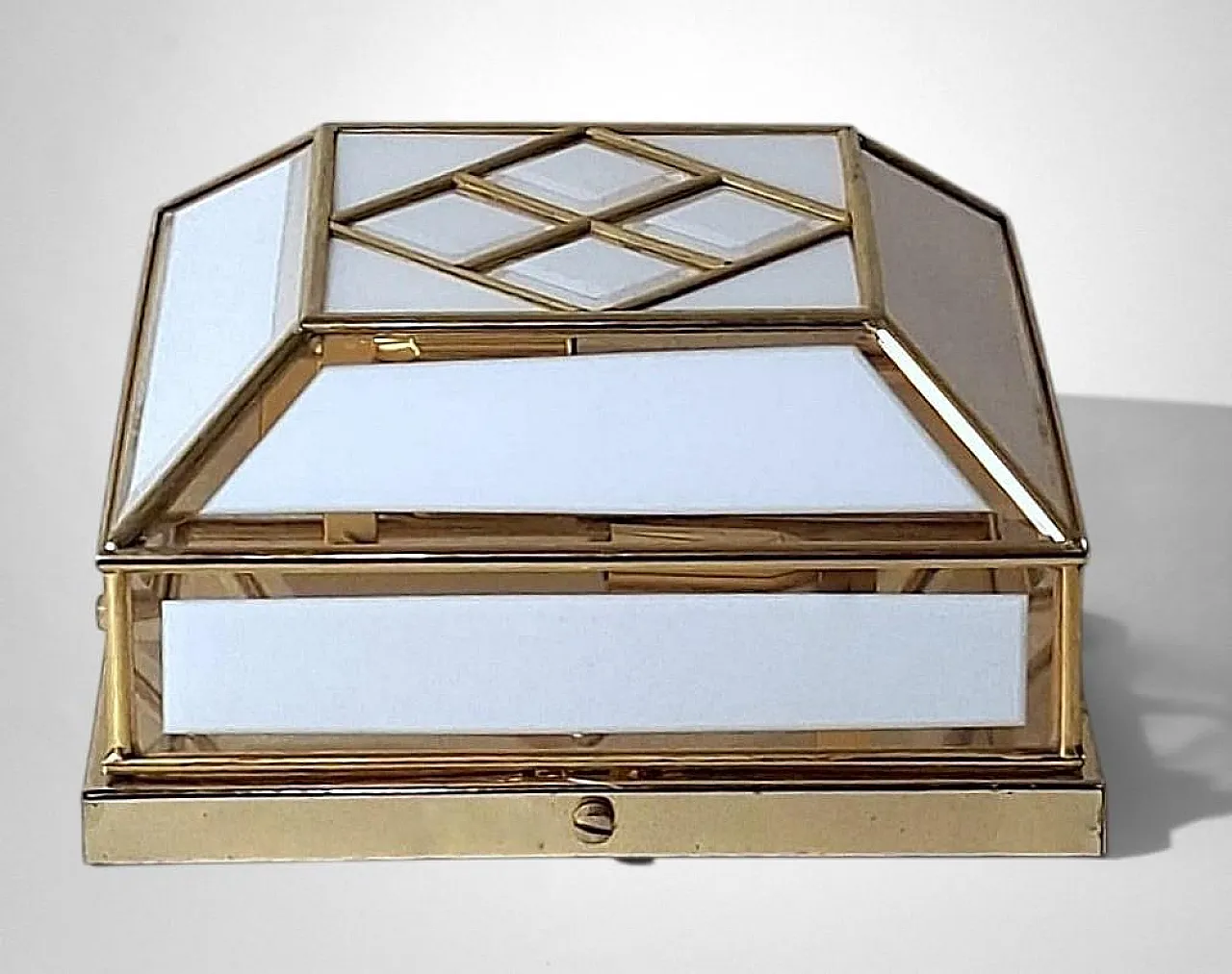 Brass and frosted opaline glass flush mount ceiling light, 1950s 3