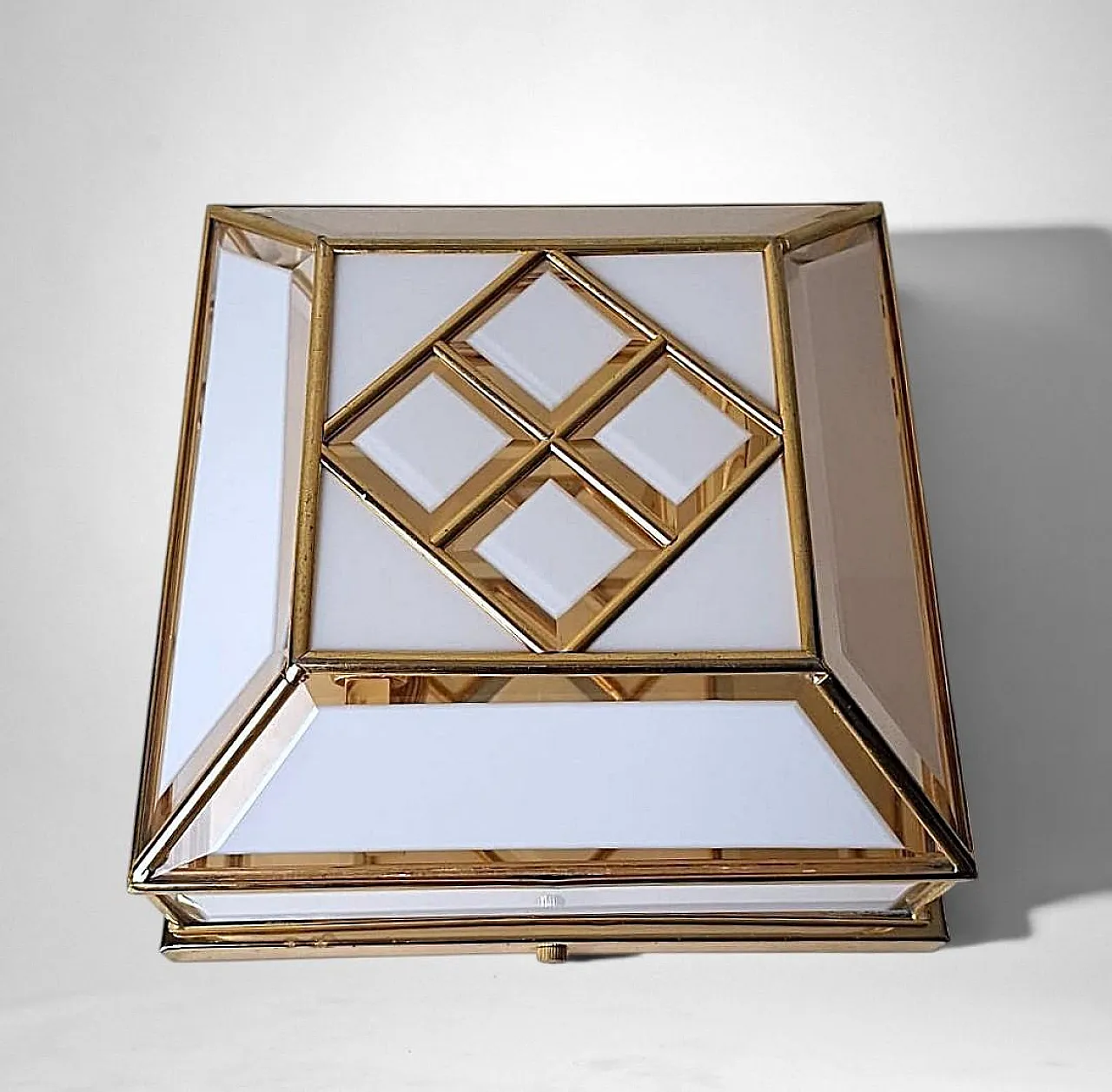 Brass and frosted opaline glass flush mount ceiling light, 1950s 5