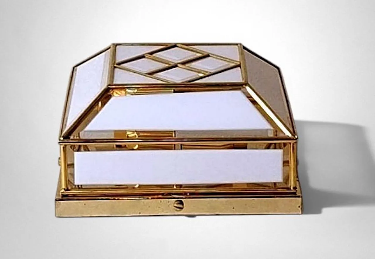 Brass and frosted opaline glass flush mount ceiling light, 1950s 6