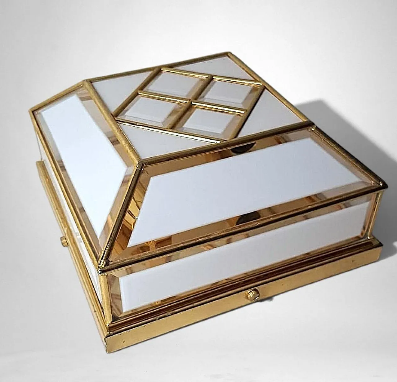 Brass and frosted opaline glass flush mount ceiling light, 1950s 7