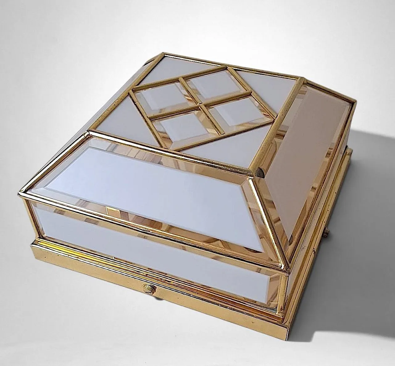 Brass and frosted opaline glass flush mount ceiling light, 1950s 8