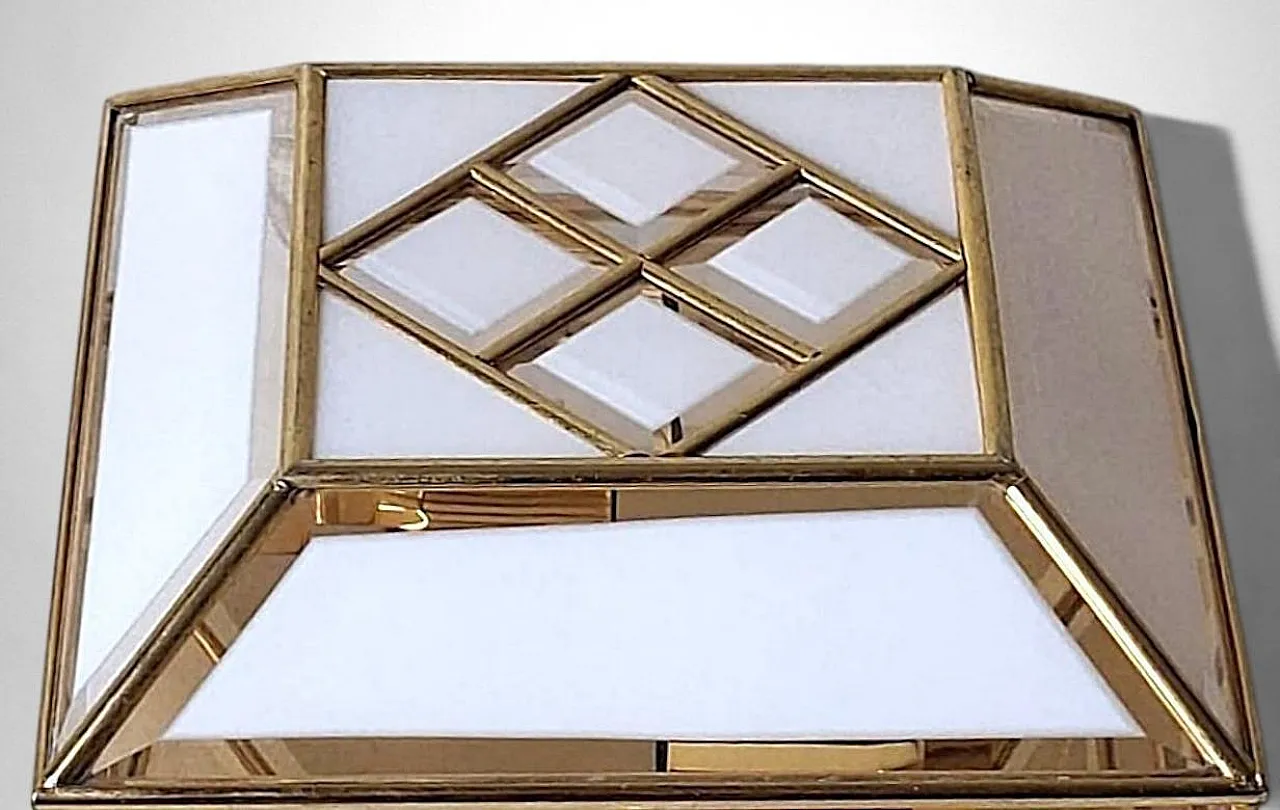 Brass and frosted opaline glass flush mount ceiling light, 1950s 10