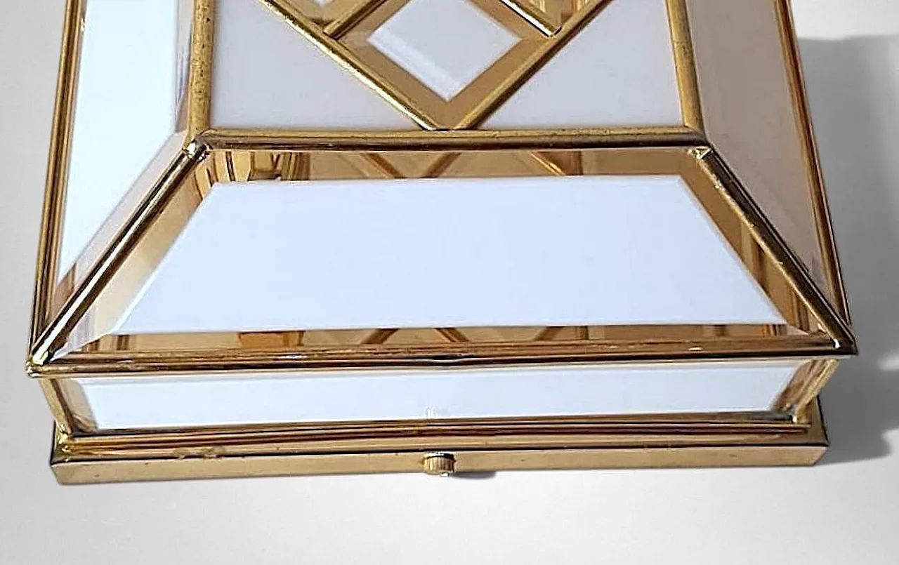Brass and frosted opaline glass flush mount ceiling light, 1950s 11