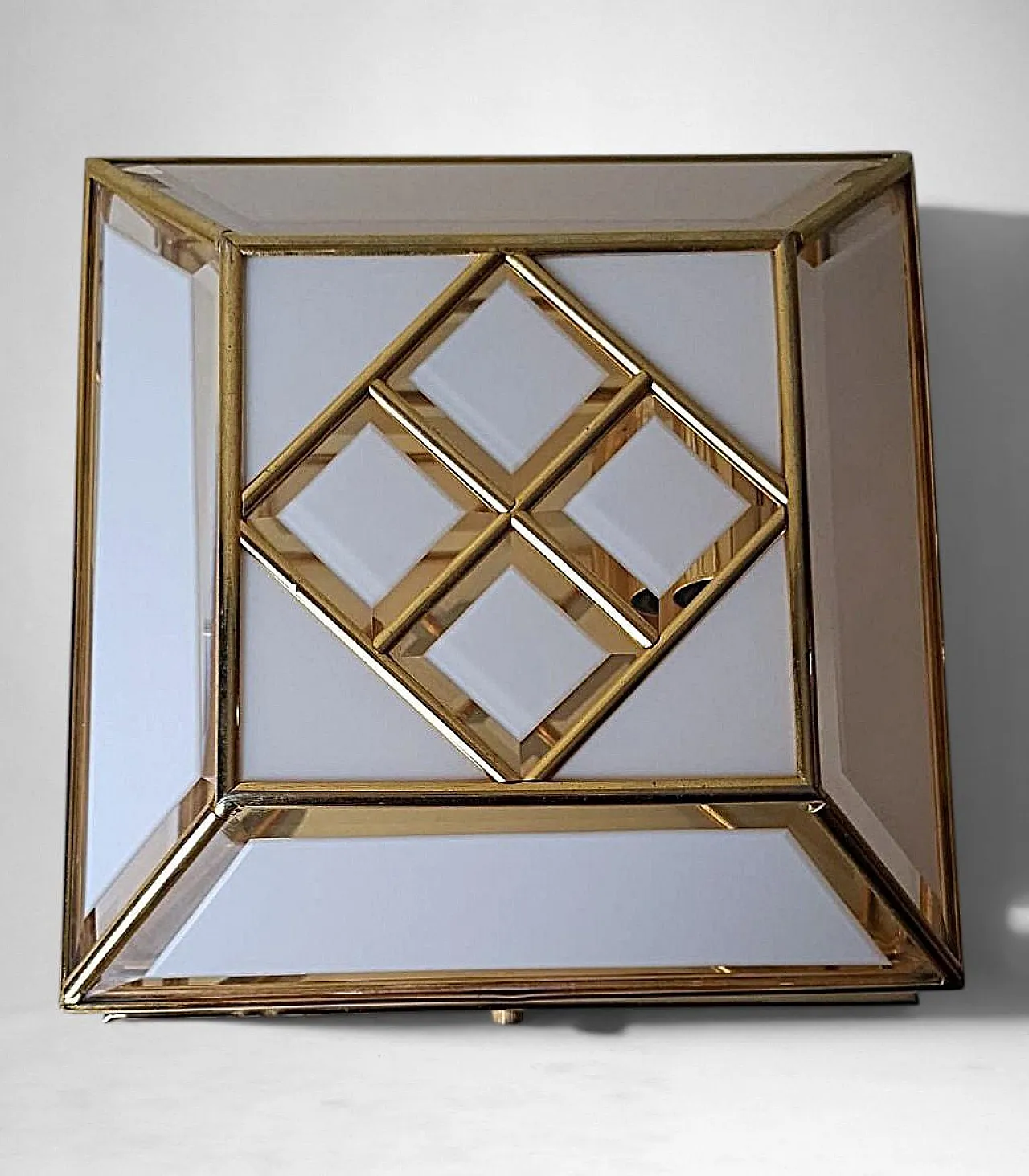 Brass and frosted opaline glass flush mount ceiling light, 1950s 13
