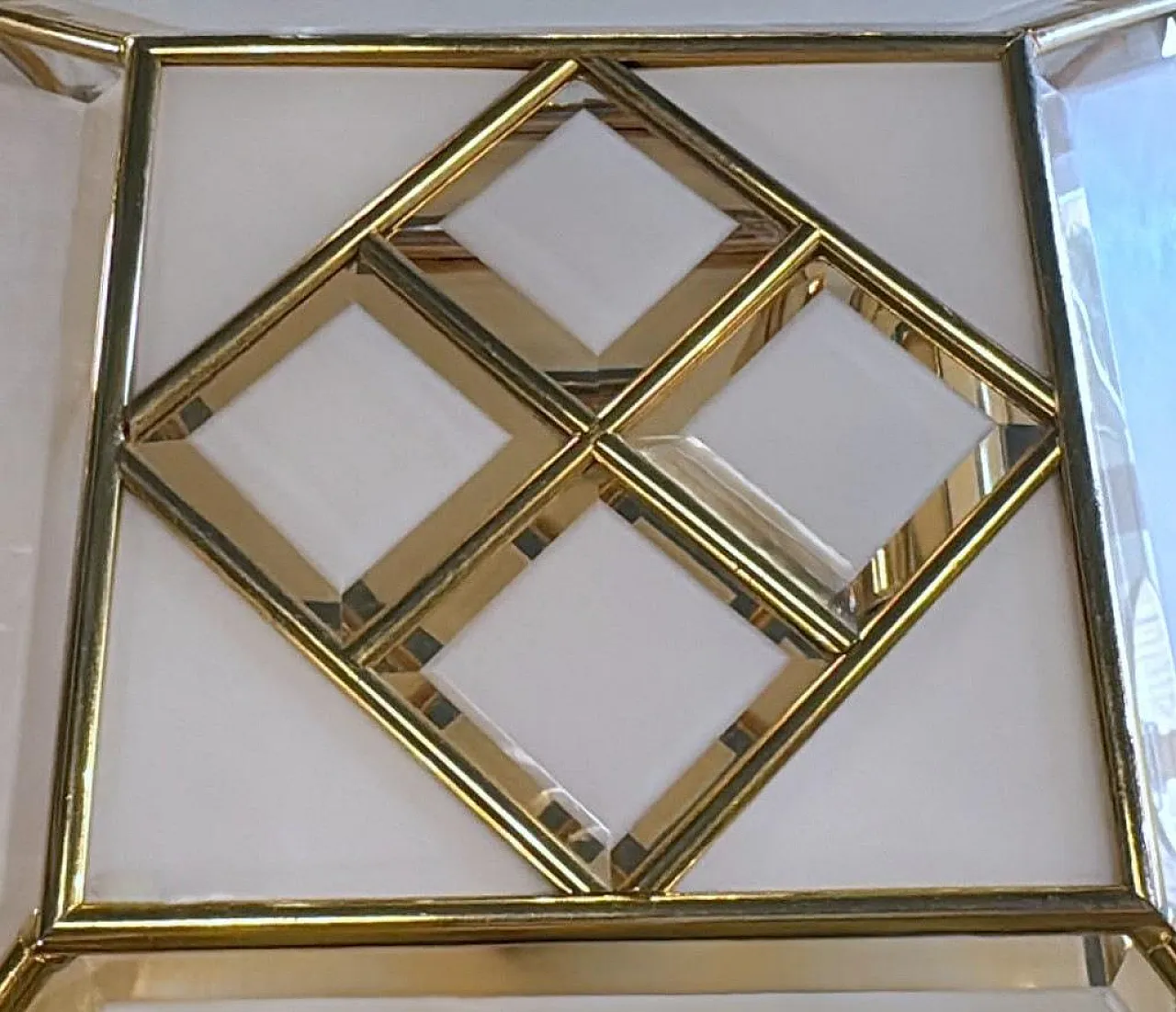 Brass and frosted opaline glass flush mount ceiling light, 1950s 15