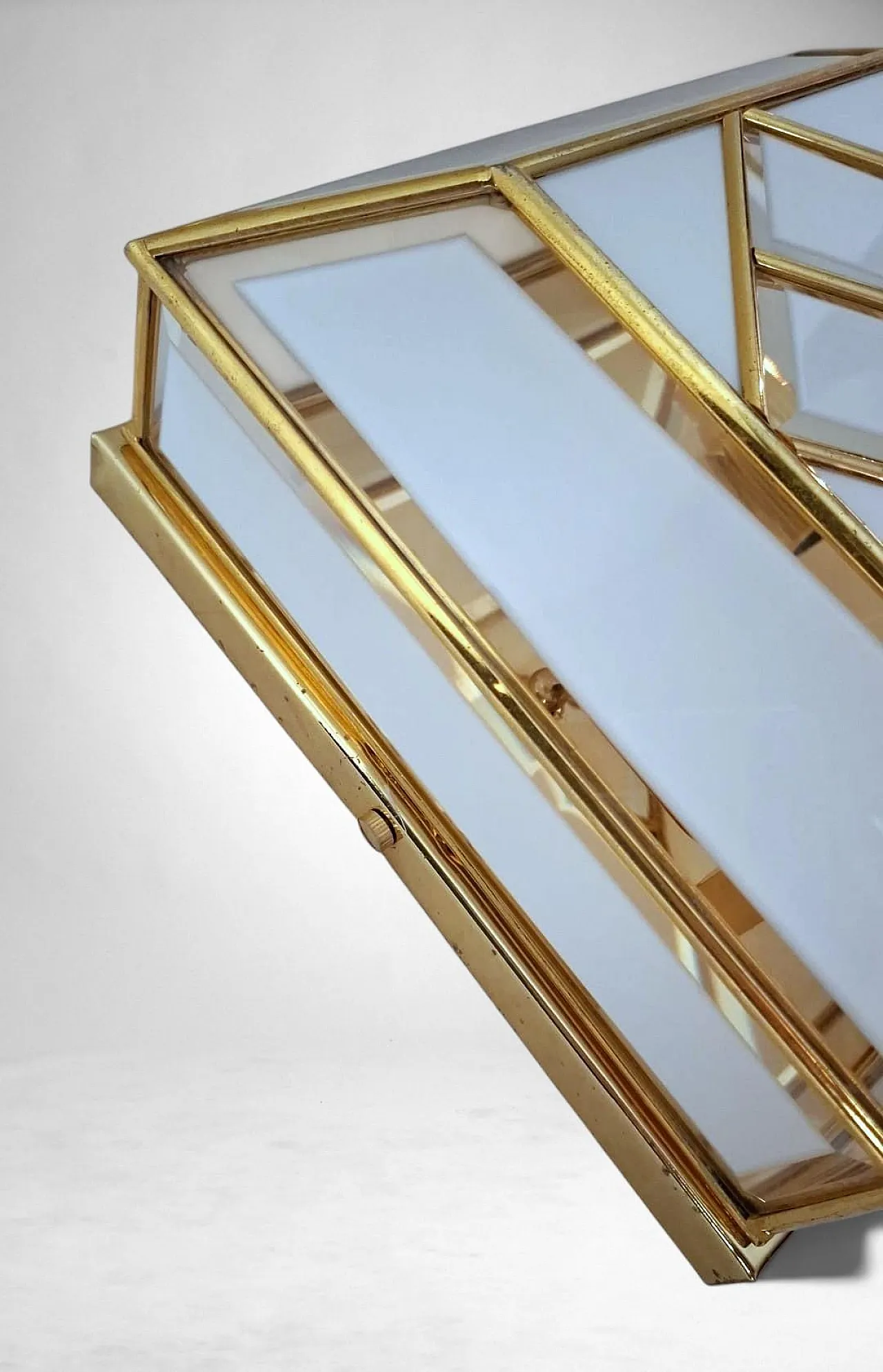 Brass and frosted opaline glass flush mount ceiling light, 1950s 16