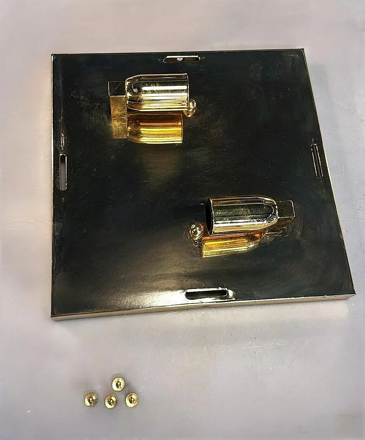 Brass and frosted opaline glass flush mount ceiling light, 1950s 18