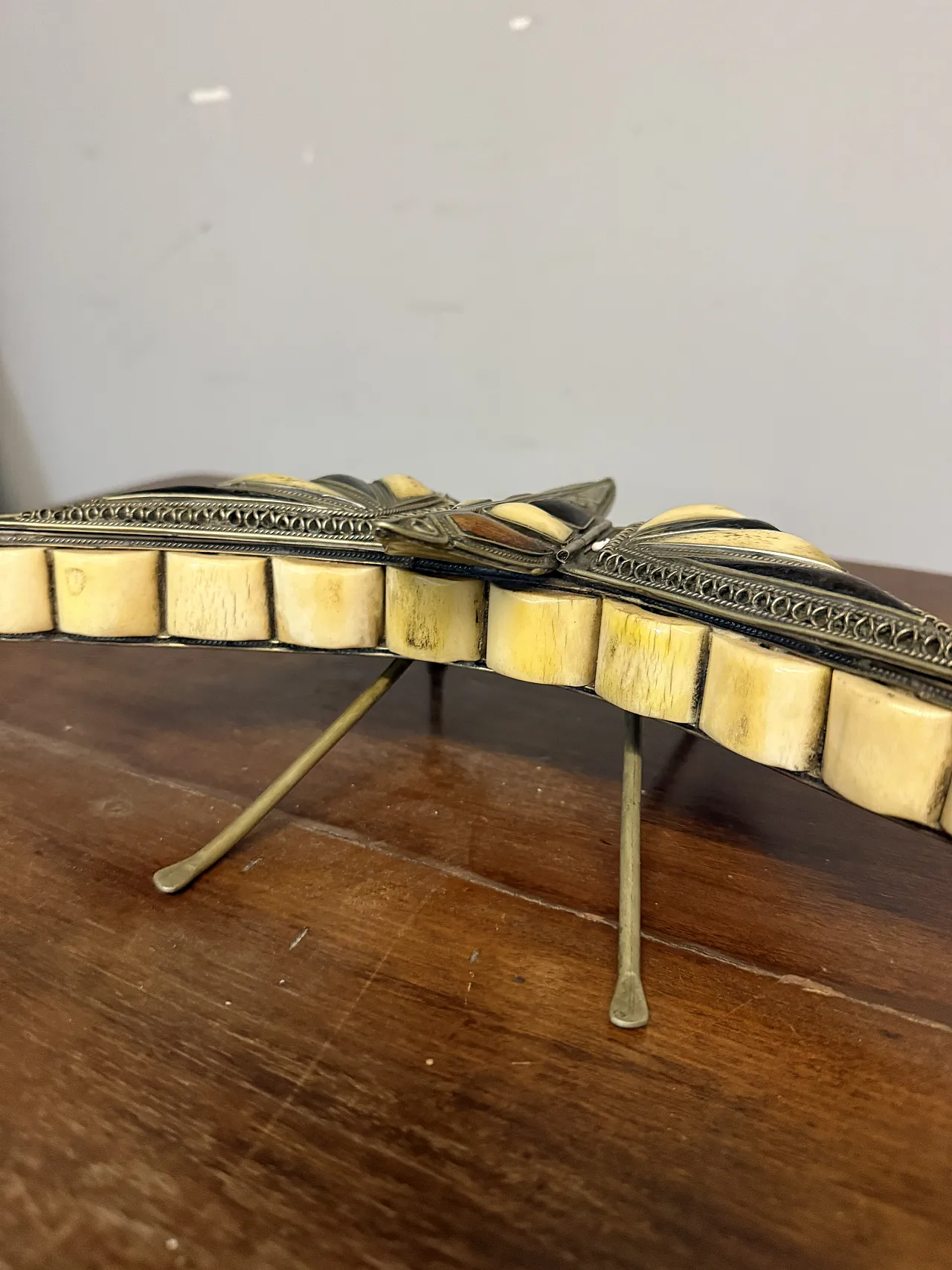 Pair of butterfly jewelry boxes in bone and carved wood, 1970s 5