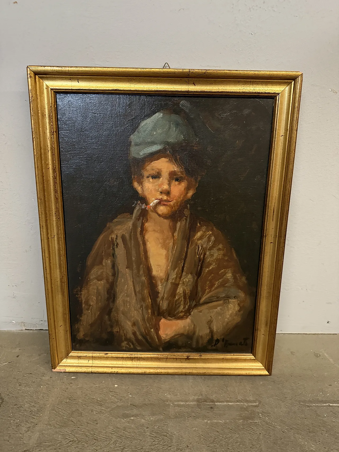 Neapolitan Scugnizzo, Oil painting on canvas, signed, 20th century 1