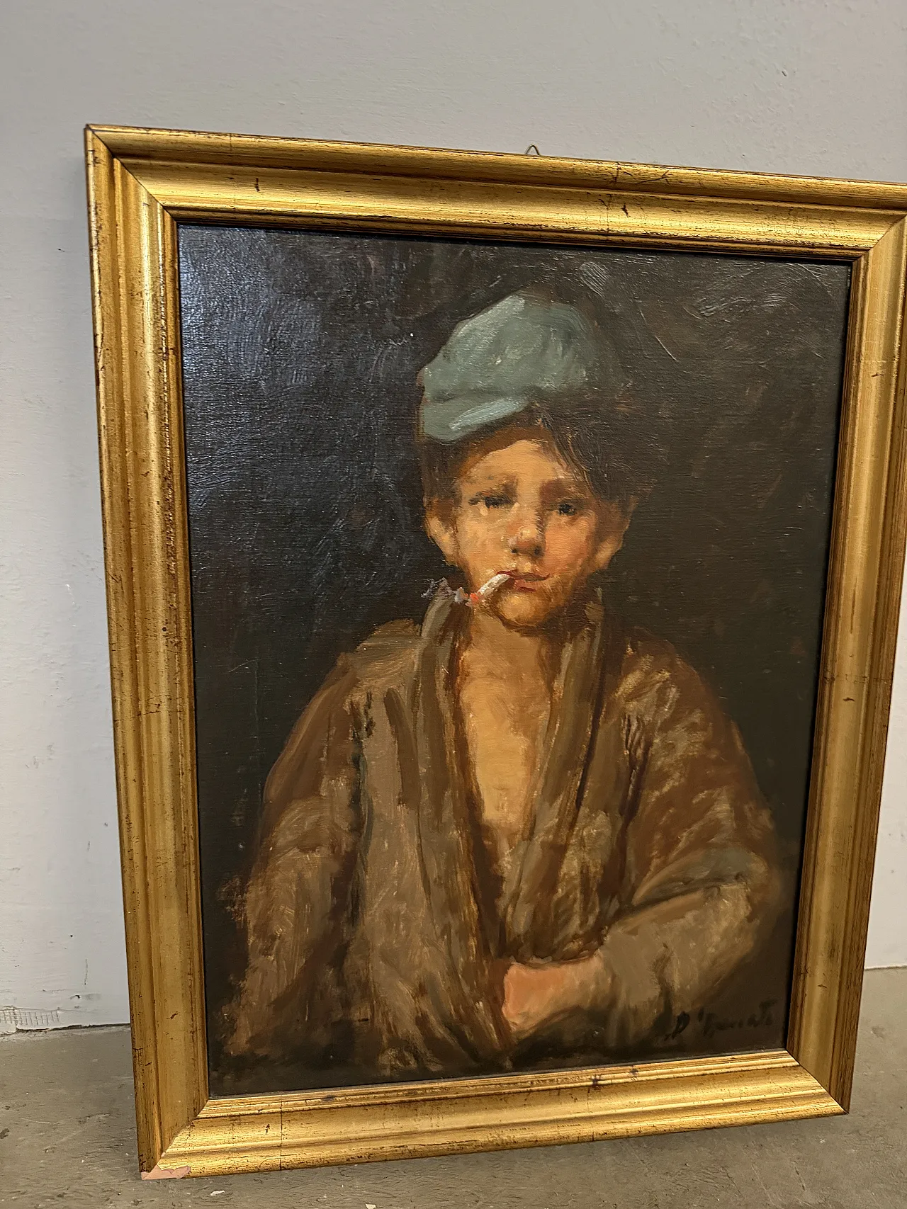 Neapolitan Scugnizzo, Oil painting on canvas, signed, 20th century 3