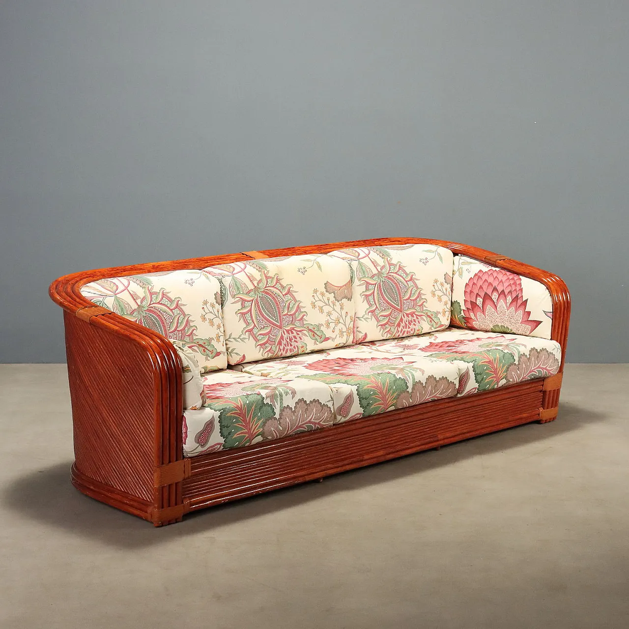 Rattan and red bamboo sofa, 1980s 1