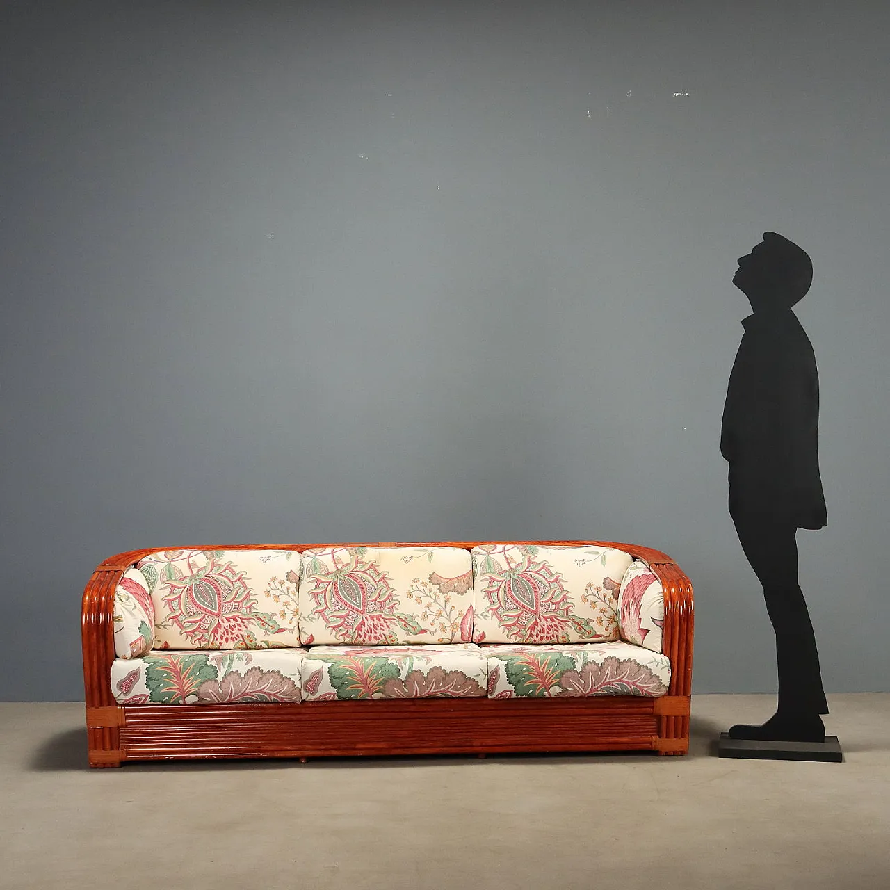Rattan and red bamboo sofa, 1980s 2