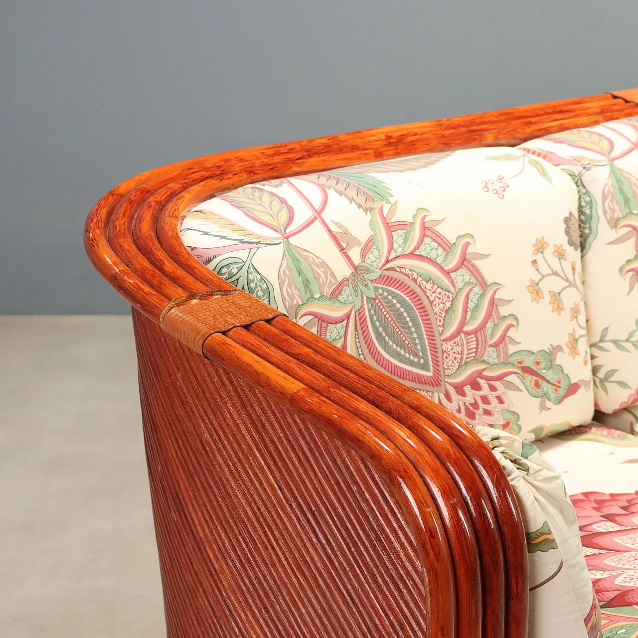 Rattan and red bamboo sofa, 1980s 3