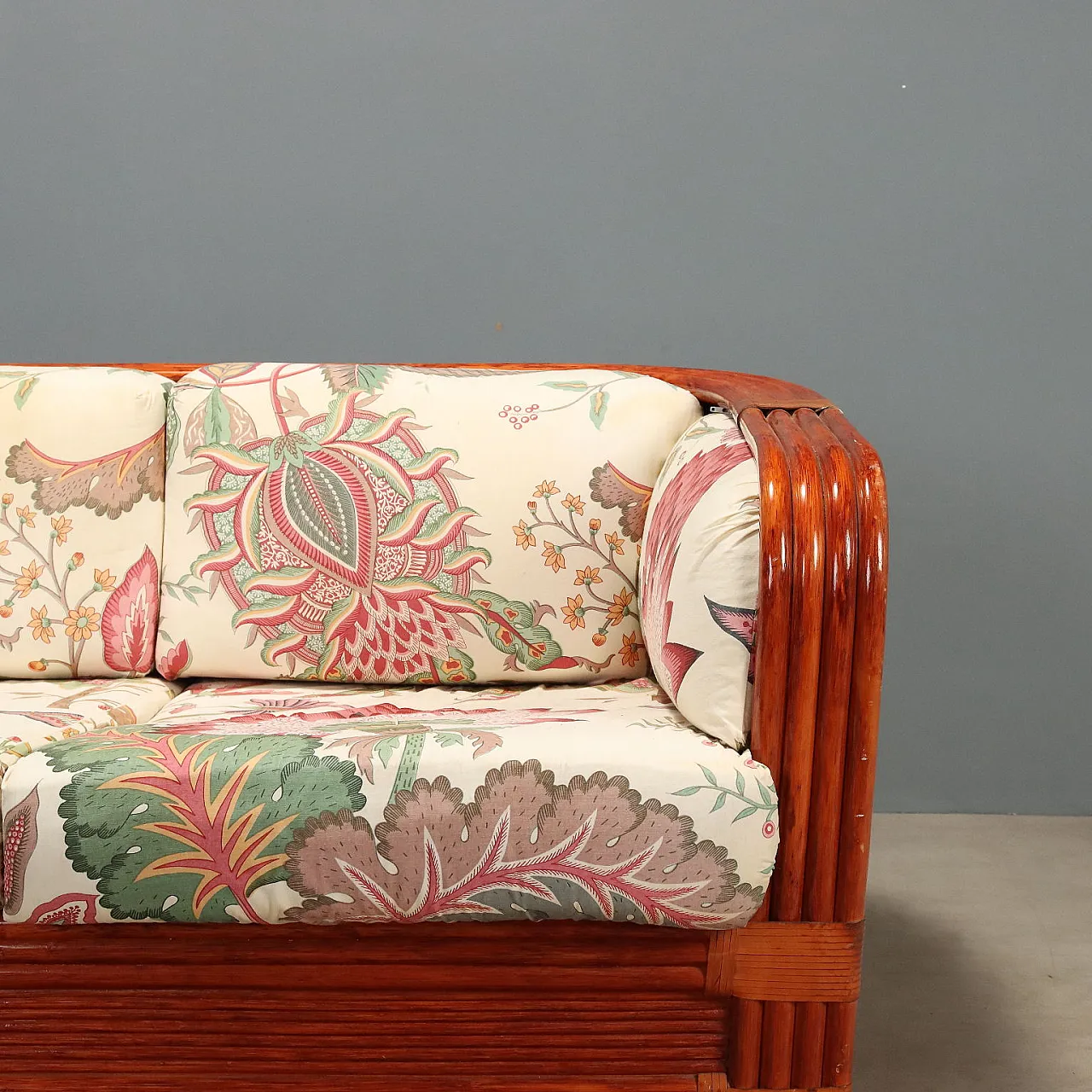 Rattan and red bamboo sofa, 1980s 4
