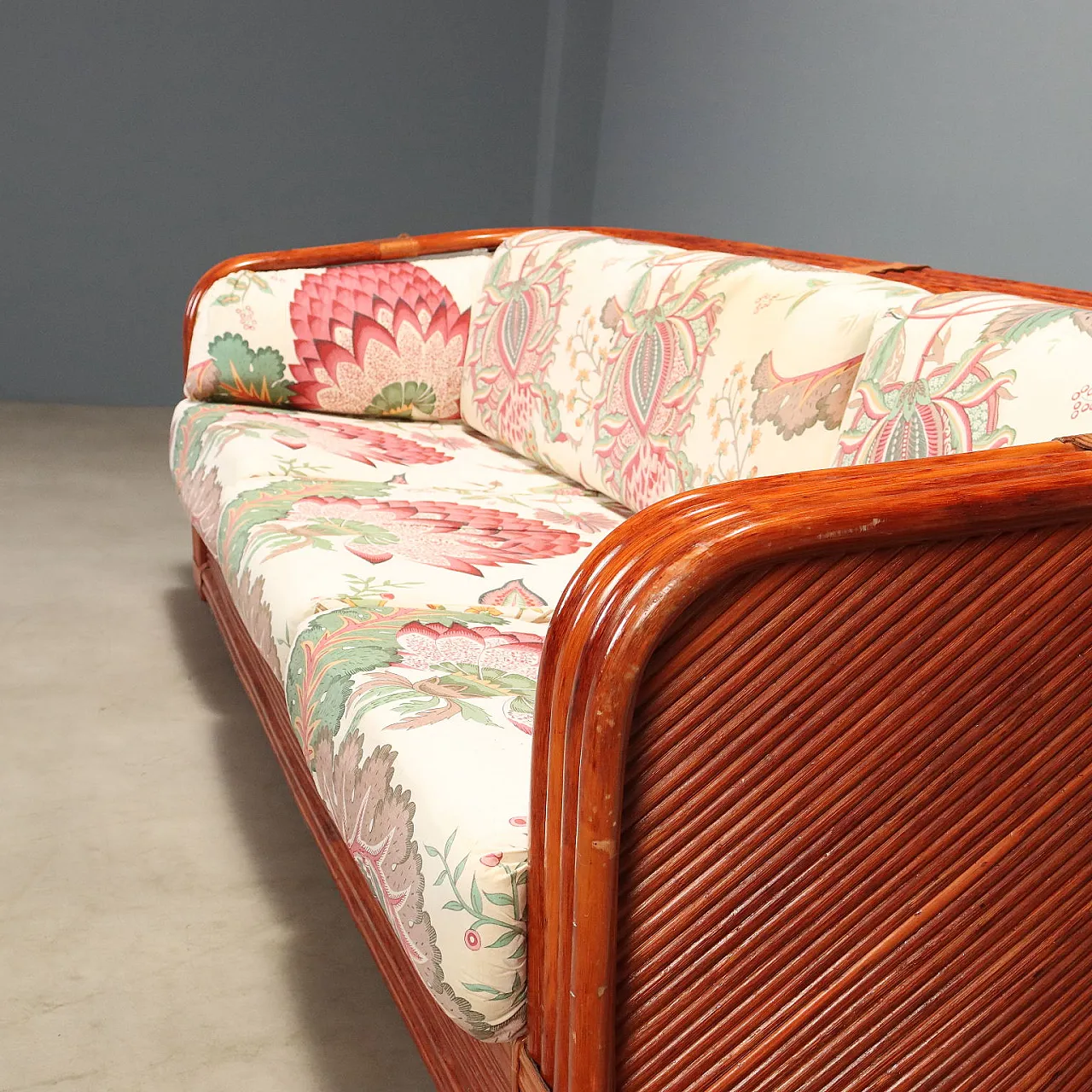 Rattan and red bamboo sofa, 1980s 5