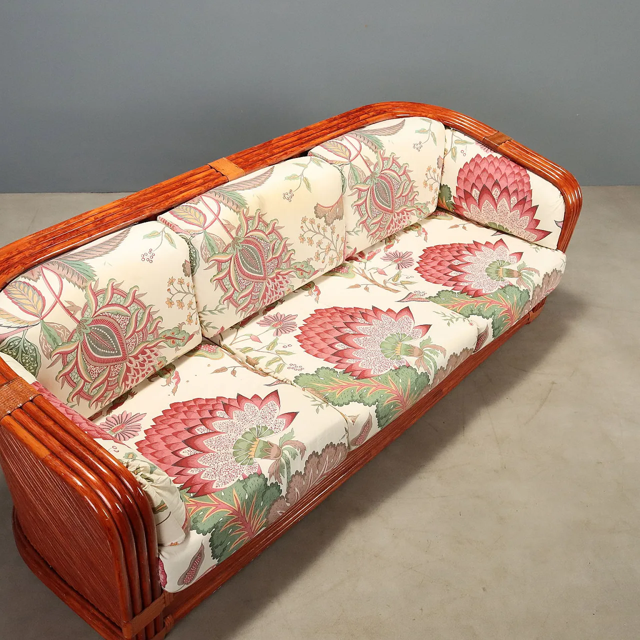 Rattan and red bamboo sofa, 1980s 7