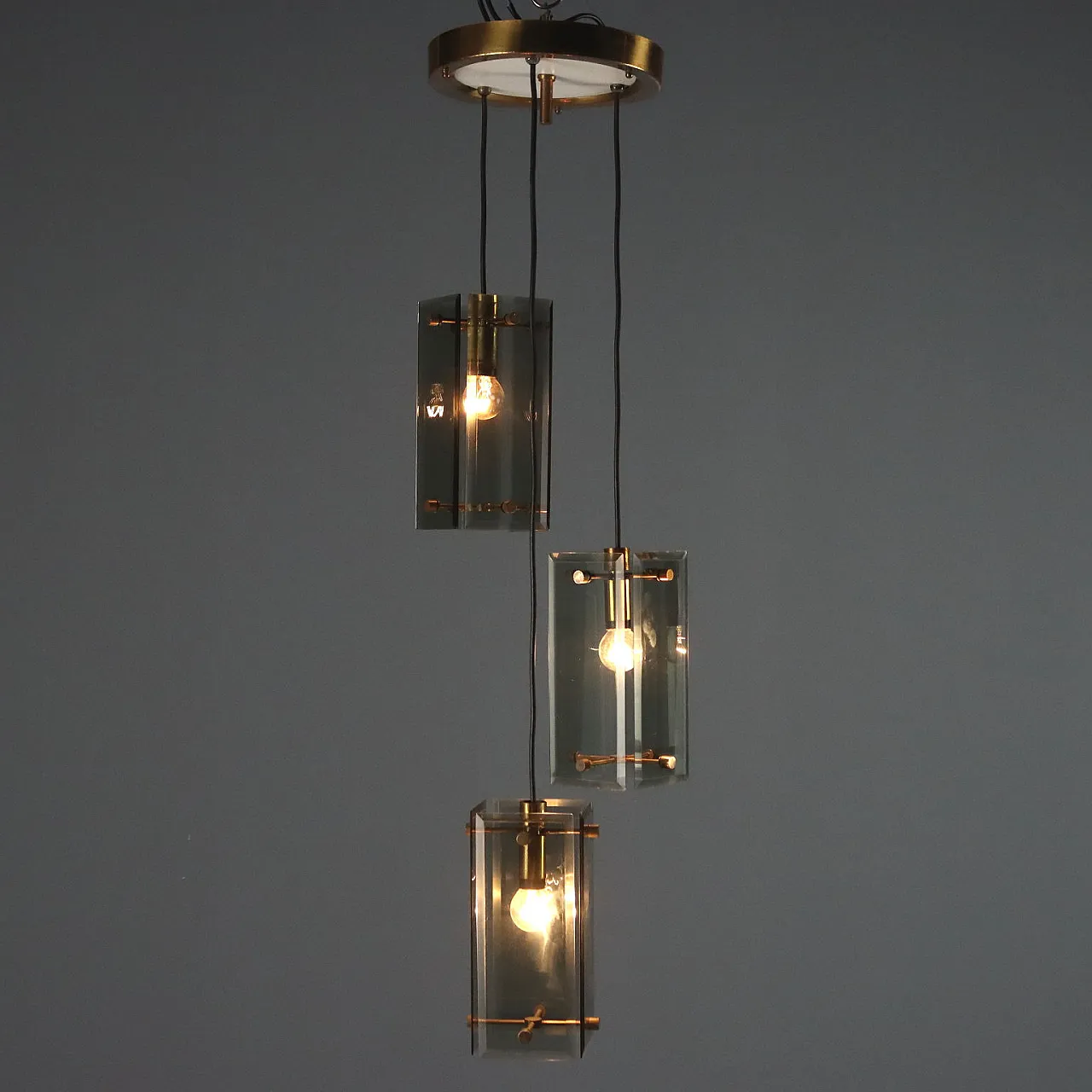 Brass and smoked glass lamp, 1960s 1
