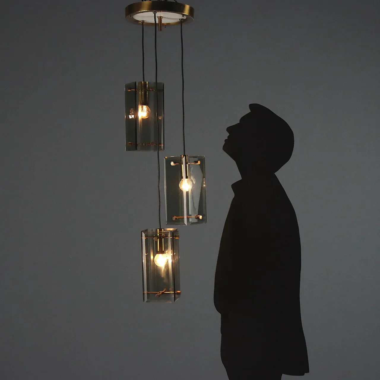 Brass and smoked glass lamp, 1960s 2