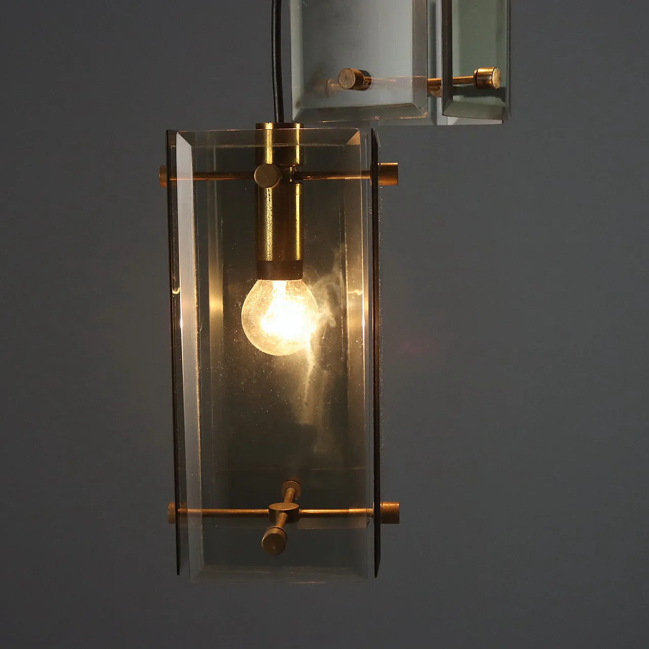 Brass and smoked glass lamp, 1960s 3