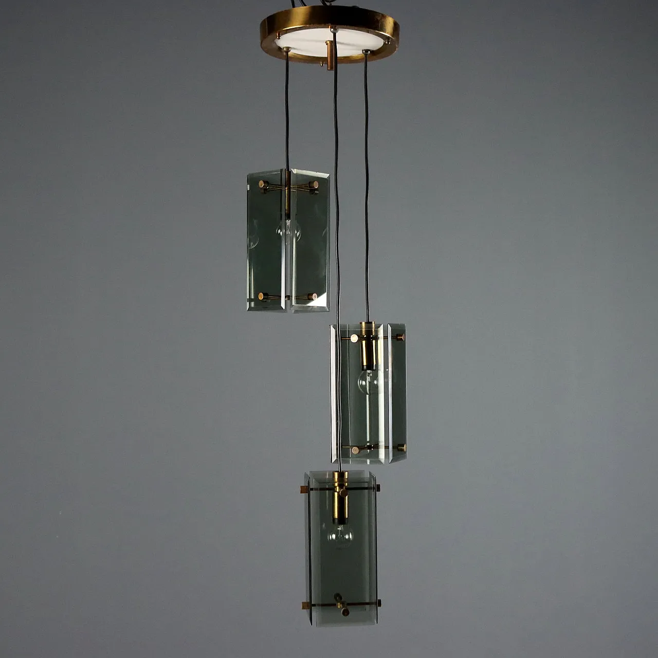Brass and smoked glass lamp, 1960s 5