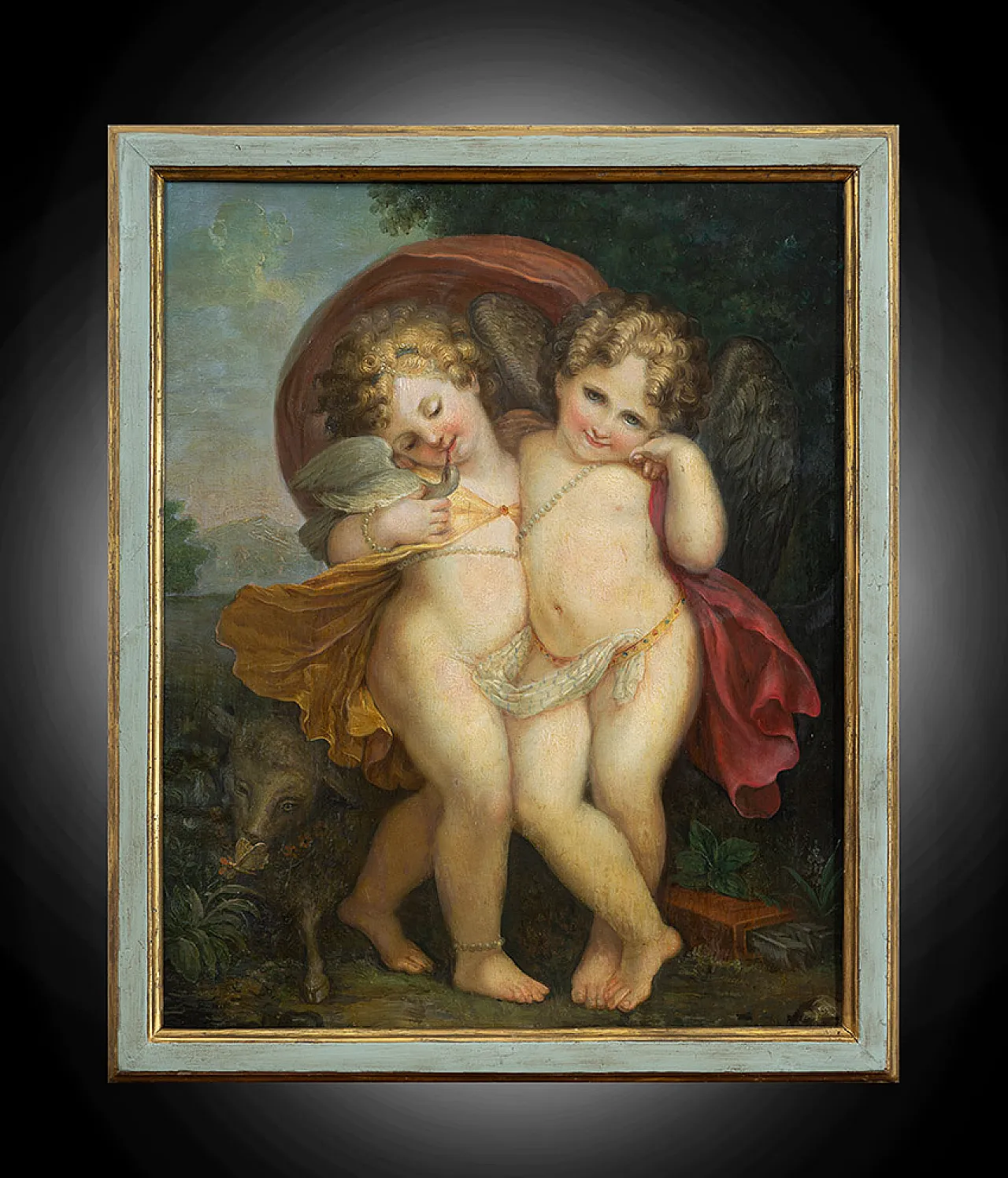 Putti, Neoclassical oil painting on panel, 18th century 1
